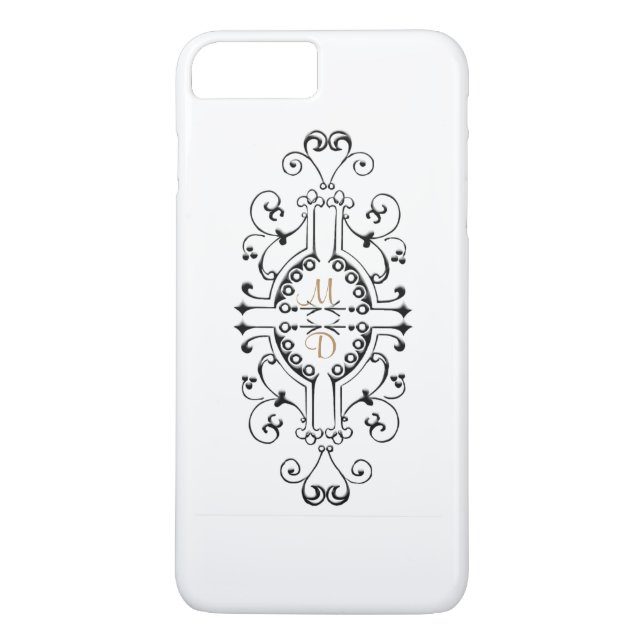 7 Plus Coque iphone Monogramme noir et or (Dos)