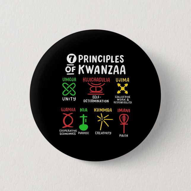7 Principles Of Kwanzaa Black African American Men 2 Inch Round Button (Front)