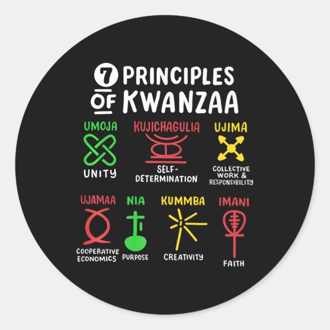7 Principles Of Kwanzaa Black African American Men Classic Round Sticker (Front)