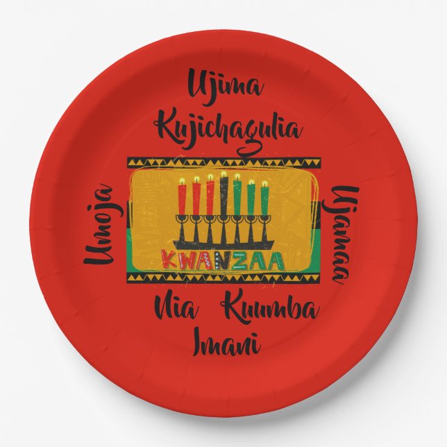7 Principles of Kwanzaa Candles 9" Paper Plate (Front)