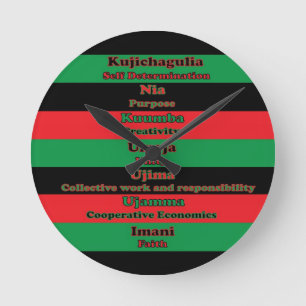 7 Principles of Kwanzaa Colours Round Clock