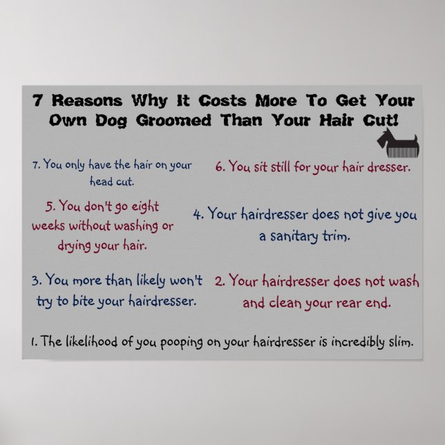 7 Reasons Why It Costs More To Groom Your Dog Poster (Front)