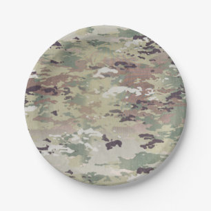 7" Round Paper Plate Army OCP Camo Uniform Camofla