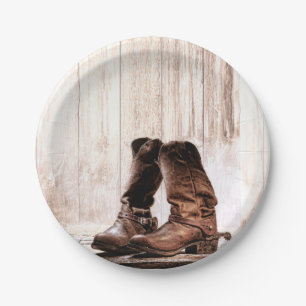7" Round Paper Plate Boots Country Rustic Western