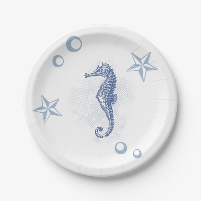 7" Round Paper Plate Seahorse Ocean Beach Water (Front)