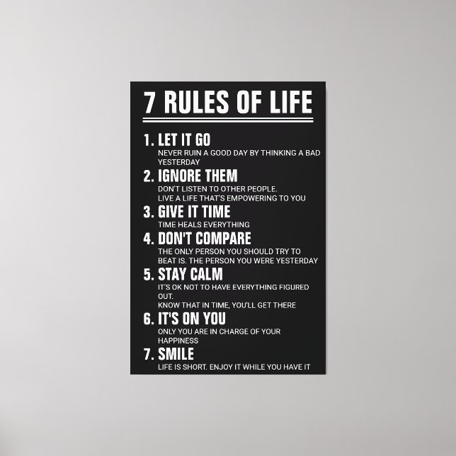 7 Rules of Life Motivational Quote Modern Script Canvas Print (Front)