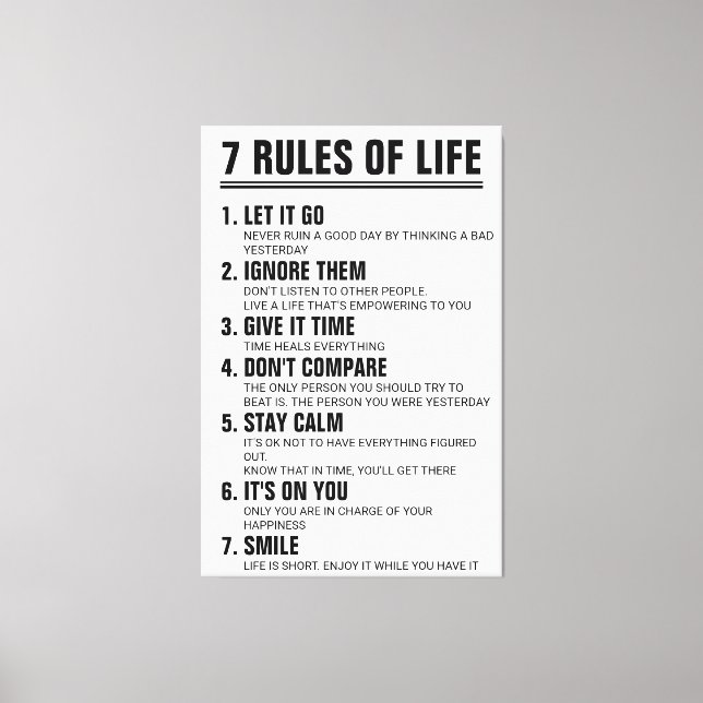 7 Rules of Life Motivational Quote Modern Script Canvas Print (Front)