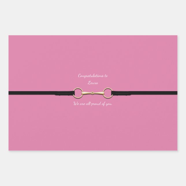 7" Snaffle Bit & Reins with Custom Text Pink Wrapping Paper Sheet (Front 2)