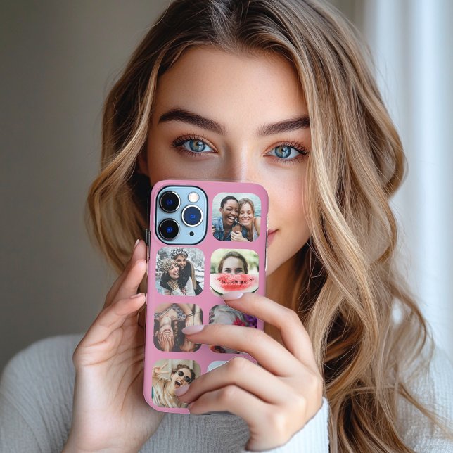 7 Square Photo Collage Pink Template iPhone Case (Creator Uploaded)