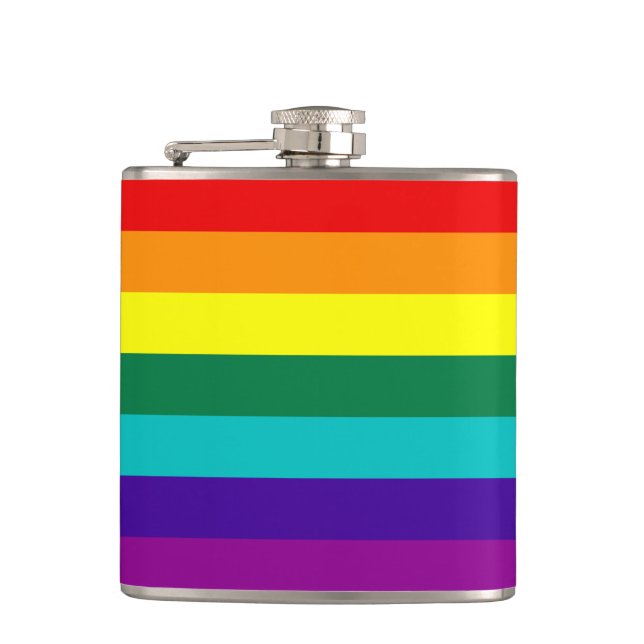 7 Stripes Rainbow Gay Pride Flag Hip Flask (Front)