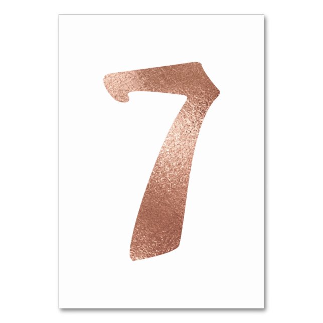 7 Table  Number White Metallic Pink Rose Gold Table Number (Front)