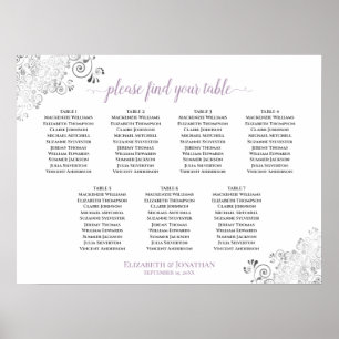 7 Table White & Lavender Wedding Seating Chart