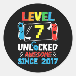 7 Unlocked Awesome Since 2017 Video Game Birthday  Classic Round Sticker