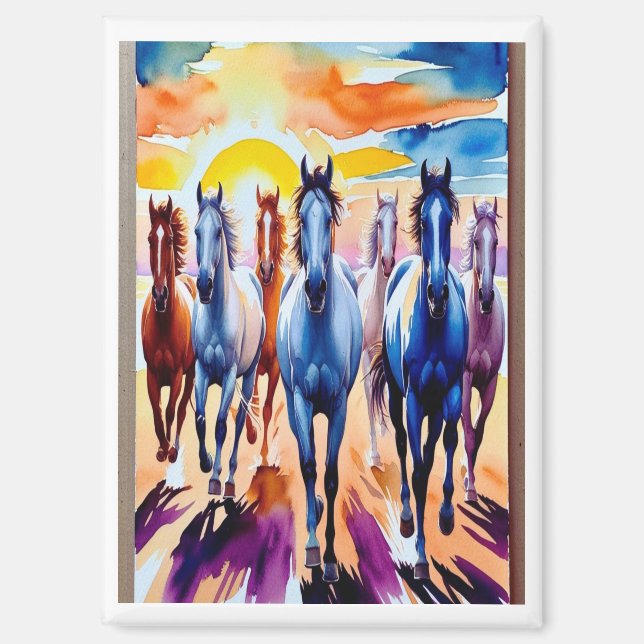 7 White Horses Running at Sunrise,Wall Decor Magnet (Front)