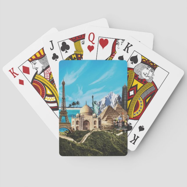 7 wonders travel collage playing cards (Back)