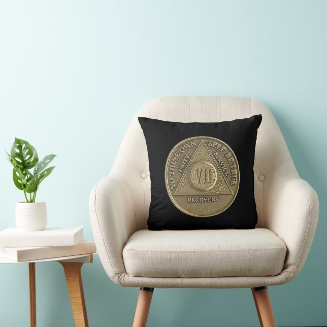 7 Year CUSTOM NAME Sober Anniversary Coin Throw Pillow (Chair)