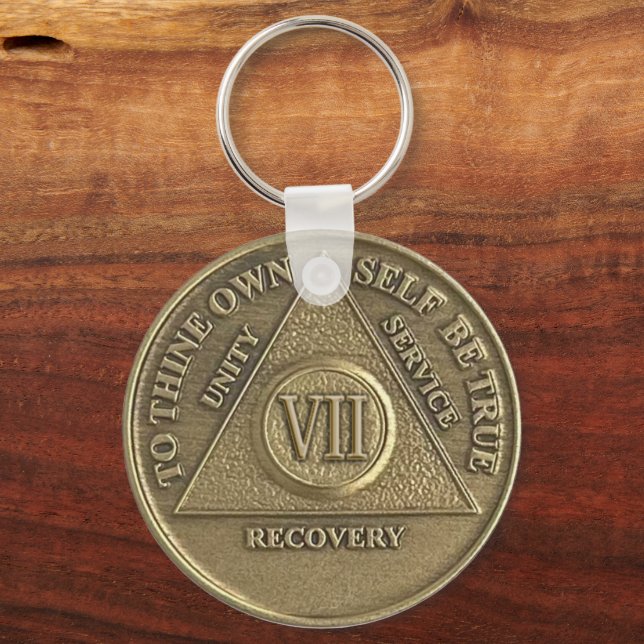 7 Year CUSTOM NAME Sober Medallion Keychain (Front)