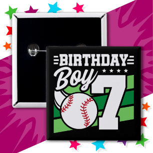 7 Year Old Baseball Party Theme 7th Birthday Boy 2 Inch Square Button