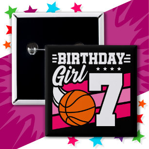 7 Year Old Basketball Party 7th Birthday Girl 2 Inch Square Button
