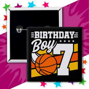 7 Year Old Basketball Party Theme 7th Birthday Boy 2 Inch Square Button