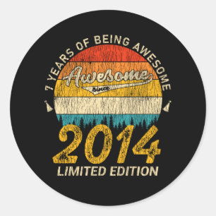 7 Year Old Bday 2014 Awesome Since 7th Birthday Classic Round Sticker