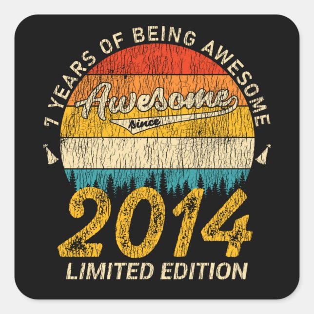 7 Year Old Bday Retro Awesome 7th Birthday Gift Square Sticker (Front)