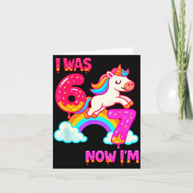 7 Year Old Birthday 67 Was 6 Now I'm 7 Dabbing Uni Card (Front)