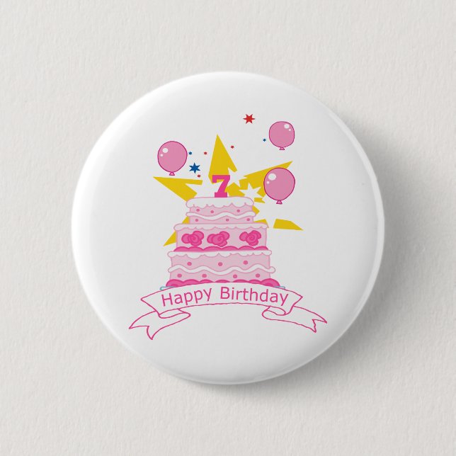 7 Year Old Birthday Cake 2 Inch Round Button (Front)