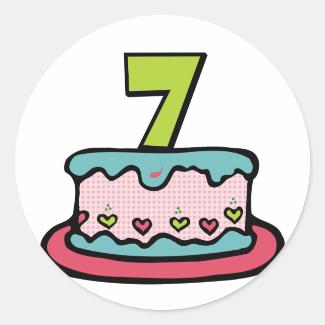 7 Year Old Birthday Cake Classic Round Sticker (Front)