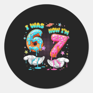 7 Year Old Birthday Funny I Was 6 Now I'm 7 Boy Gi Classic Round Sticker