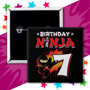 7 Year Old Comic Book Style Ninja 7th Birthday 2 Inch Square Button