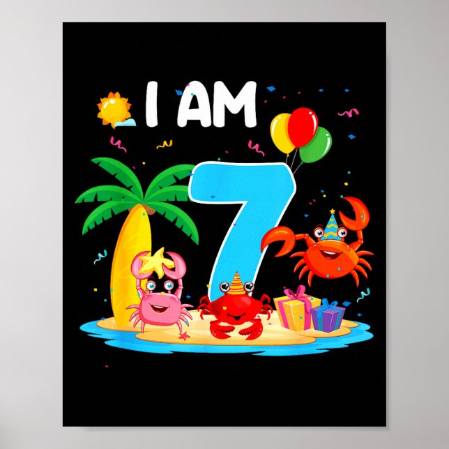 7 year old crab lover 7th crab theme beach summer poster (Front)