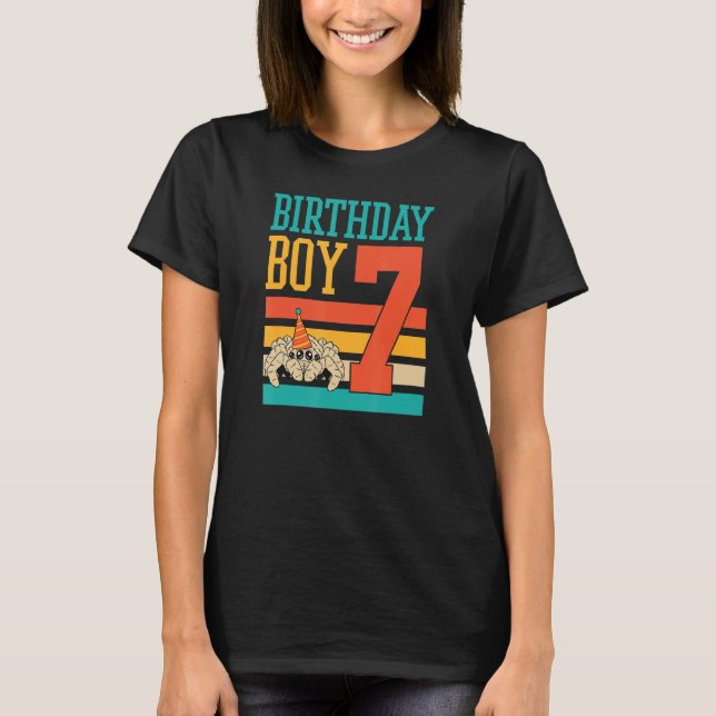 7 Year Old Cute Jumping Spider Birthday Boy Party  T-Shirt (Front)