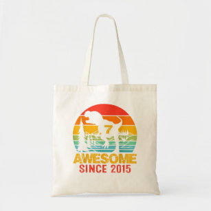 7 Year Old Gift Dinosaur Awesome Since 2015 7th Bi Tote Bag
