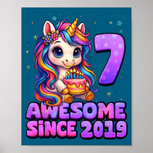 7 Year Old Girl Awesome Since 2019 Unicorn 7th Bir Poster