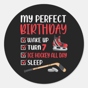 7 Year Old Ice Hockey Birthday Party 7th Boy Bday  Classic Round Sticker