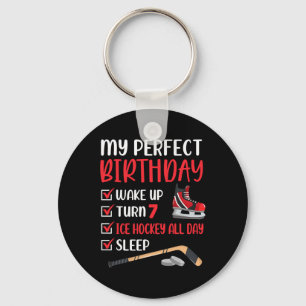 7 Year Old Ice Hockey Birthday Party 7th Boy Bday  Keychain