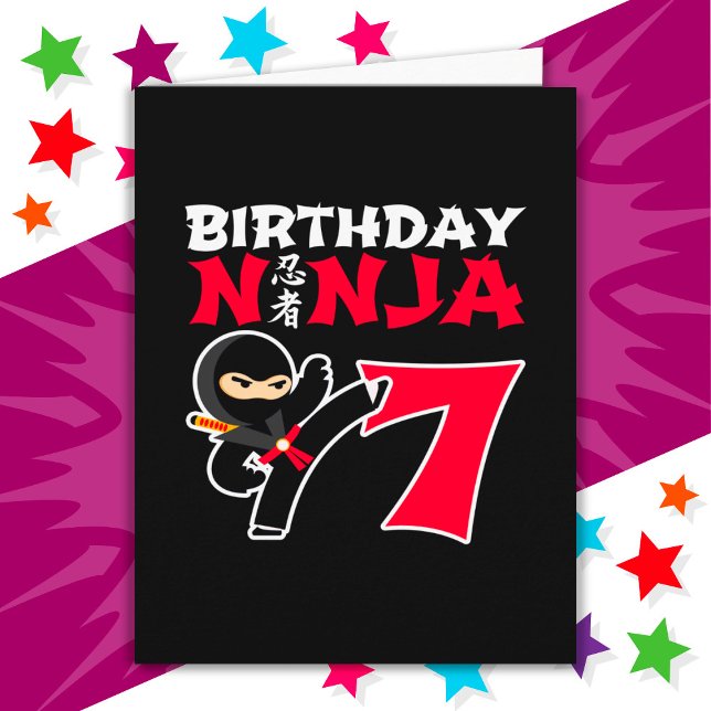 7 Year Old Karate Ninja Party Kids 7th Birthday Card (Creator Uploaded)