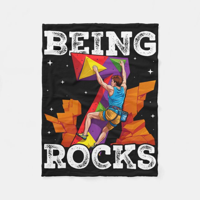 7 Year Old Rock Climbing 7th Birthday Adventures C Fleece Blanket (Front)