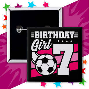 7 Year Old Soccer Football Party 7th Birthday Girl 2 Inch Square Button