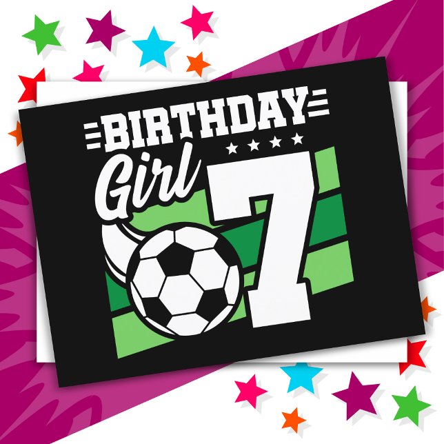 7 Year Old Soccer Football Party 7th Birthday Girl Postcard (Creator Uploaded)