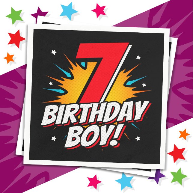 7 Year Old Superhero Birthday Boy 7th Birthday Napkin (Creator Uploaded)