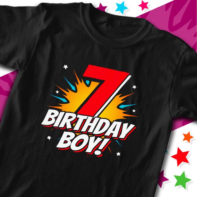 7 Year Old Superhero Birthday Boy 7th Birthday T-Shirt (Creator Uploaded)