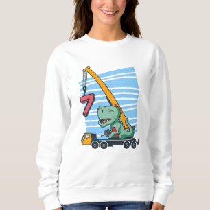 7 years 7th Birthday Mobile Crane Dinosaur Sweatshirt