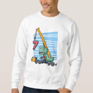 7 years 7th Birthday Mobile Crane Dinosaur Sweatshirt