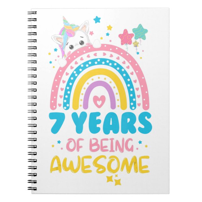 7 Years of Being Awesome Rainbow 7th Birthday Unic Notebook (Front)