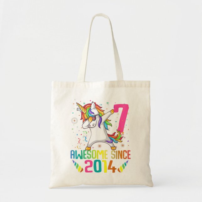 7 Years Old 7th Birthday Unicorn Dabbing Girl Part Tote Bag (Front)