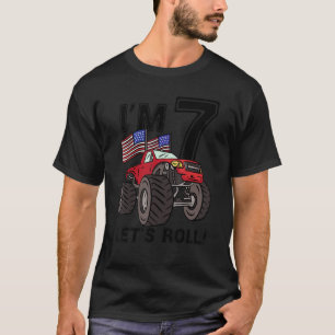 7 Years Old Boy Monster Truck Us Flag 7th Birthday T-Shirt