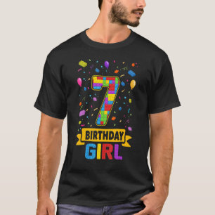 7 Years Old Building Blocks 7th Birthday Girl Mast T-Shirt