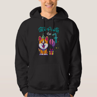 7 Years Old Corgi Dog  7th Birthday Let's Party Ou Hoodie